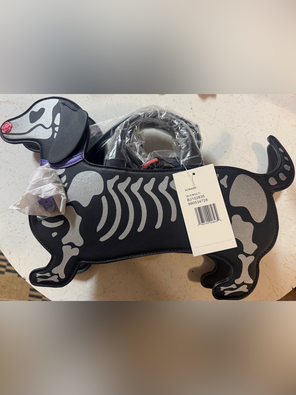 Betsey Johnson bone to be wild skeleton dog purse